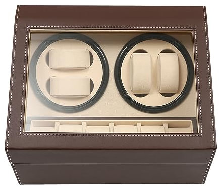 SUBKUDY Automatikuhr, Box mit 4 + 6 Uhren, Uhrenbeweger, Box mit Uhrenbeweger, Box für Herren, braun