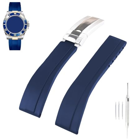 Topuly 20 mm Gummi-Uhrenarmband Ersatz für Rolex Daytona Submariner Yacht-Master GMT-Master Sea Dweller Air-King Datejust Day-Date Explorer Bereitstellungsschnalle Silikonband Wirstband Zubehör für