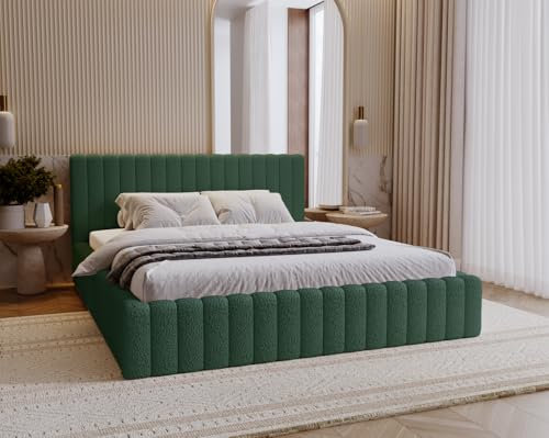Emporius Billo Polsterbett 180x200cm - mit Lattenrost, Stauraum, Bettzeugkasten, Kopfteil - Bettgestell, Rahmen - Doppelbett - Schlafzimmer, Jugendzimmer - Boucle Grün