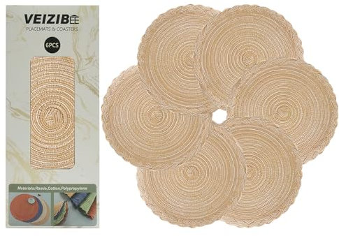 VEIZIBEE 6 tovagliette rotonde intrecciate da 30 cm, resistenti al calore, lavabili, antiscivolo, in tessuto intrecciato a mano, per cucina, tavolo da pranzo, stile europeo