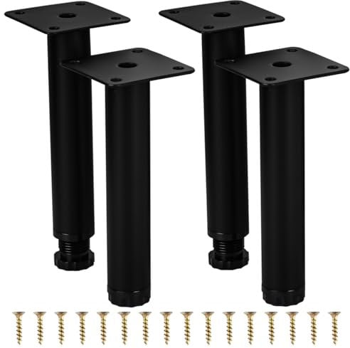 Btowin VCF 4 Inch / 12cm Metal Furniture Legs, 4 Pcs Black Adjustable Furniture Support Feet, Replacement Dresser Legs Feet for Cabinet Table Sofa Couch Chair Desk Kitchen Cupboard