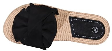 Claquettes Plates avec Nœud Femme été Chaussons Semelles Tissées Plage Nu Pieds Femmes Pantoufles Salle de Bain, Piscine Sandales Claquette Léger Confort Anti-dérapant Pantoufle Douche Voyages