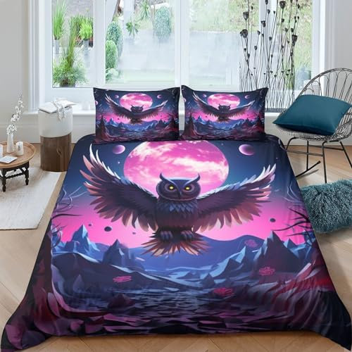 NAHCBIOT Cute Owl Jungen Teenager Bettbezug Set Modern Bettwäsche Dekorativ Betten Set Polyester Für Kinder Männer Bettbezüge King（220x240cm）