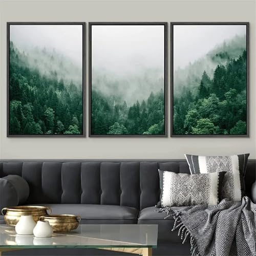 Ueiwffzo 3er Poster Set Wandbilder Wohnzimmer, Grüner Wald Wandbilder ohne Rahmen, Natur Bilder Deko Wanddeko für Flur Wohnzimmer Schlafzimmer Badezimmer (50 x 70 cm)