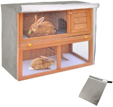 Kaninchenstall Abdeckung Wasserdicht Käfigabdeckung für Winter, Doppelschicht Kaninchenkäfig Staubschutz 210D Oxford Outdoor Haustierhaus Zubehör für Katzen, Hamster, Kätzchen,122x50x105cm (Grau)