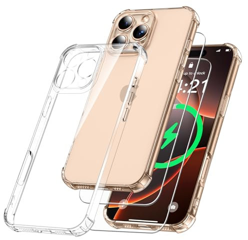 YisrLery 3 in 1 Phone Case Compatible with iPhone 16 Pro Case and 2 Pack Tempered Glass Screen Protector, Slim Soft TPU Shockproof Anti-Scratch iPhone 16 Pro Phone Case Silicone Clear 6.3-Inch