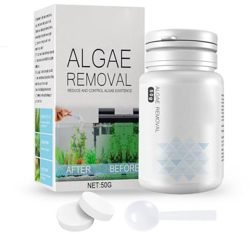 gaubss Algae Remover Fish Tank, 50g Fish Tank Cleaner Aquatic Algaecide with Spoon, Quick Clear Moss Green Water and Algae, Healthy Environment for Fish Plant