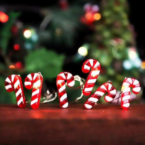 Lichterkette Weihnachten,2M 20LED Candy Cane Weihnachtsdeko Lichtervorhang,Warmweiß Weihnachtsbeleuchtung Außen,Lichterketten Fenster Innen,LED Lichterkette Für Party,Weihnachten,Balkon