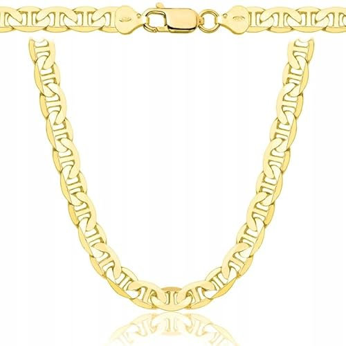 AMAR PRAGNA Gold Damen/Herren Kette 925/585, original geflochten, Breite 6,5 mm, Goldkette- Halskette, vergoldete kette 585- königskette gold, goldschmuck plattenkette 45 cm