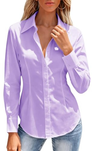 Button Down Shirts for Women Fitted Dress Shirt Wrinkle Free Collared Blouse Work Business Office Attire Fall Outfits