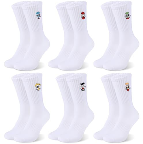 Utensilsto 6 Paar Weiß Tennissocken Socken Damen&Herren Tennissocken mit Motiv Crew Socks, EU 39-42 Sportsocken mit Emoticons Lustige Socken, Sport-Socken Atmungsaktive Tennis Socken