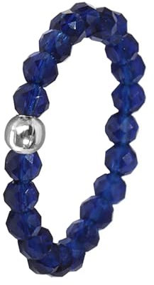 Hernin Naturstein Perlen Ringe Damen Elastisch Naturstein Stretch Ring Kristall Perlen Ring mit Silberperle Anti Stress Ringe Stapelbar Rings für Damen Mädchen (Dunkelblau)