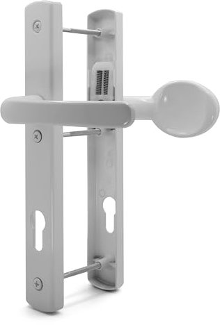 TSS White UPVC Door Handle Pair Set, Lever Moveable Pad 92mm PZ (Centres), Sprung, Lever Lever, 215mm Top Screw to Bottom Screw, 3X Fixing Points, Backplate 260mm x 35mm (White)