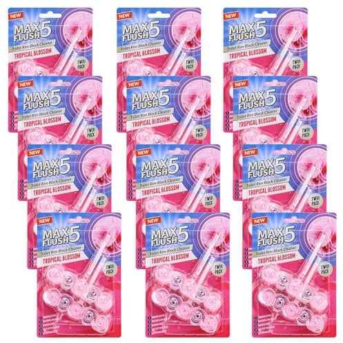 Toilet Rim Block Cleaner Twin Pack | Anti-Limescale, Foaming Action, Dirt Protection, Tropical Blossom Scent | Lasts Up to 4 Weeks