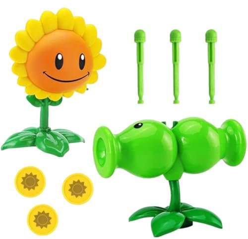 URDAKBX Plants Age 4+ and Zombies 2-Pack Sunflower & Peashooter PVC Action Figures with Shooting Feature for Kids, Fans Birthday, Christmas