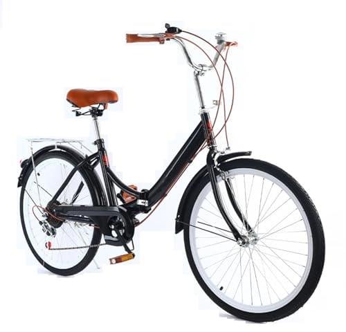 VHVYWY Faltrad für Erwachsene 24 Zoll Rennrad Faltrad Verstellbares Schnellfaltsystem 7 Bremsen Fahrrad+Rücklicht+Korb+Glocke für Damen Black