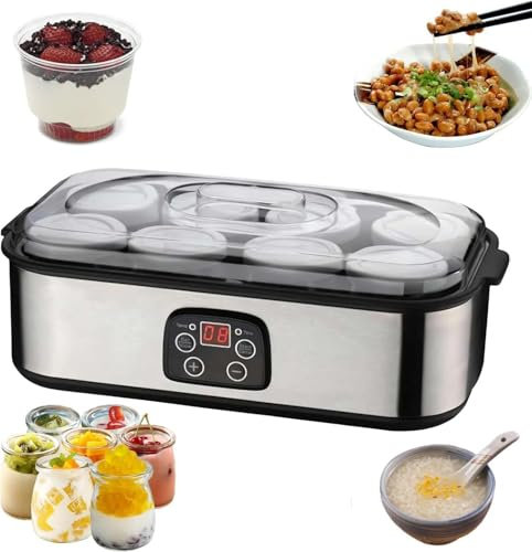 RIXANT Yogurtiera probiotica con 8 vasetti di Yogurt, yogurtiera da 1400 ml con Controllo della Temperatura Regolabile, yogurtiera Multifunzione Fatta in casa con Controllo Timer da Cucina