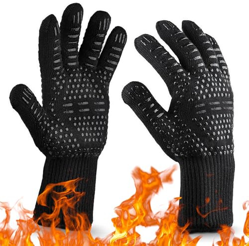 Grillhandschuhe Hitzebeständig Bis 800°C,Ofenhandschuhe Hitzebestaendig,Grill Handschuhe,Wiederverwendbare Backhandschuhe,Kochhandschuhe,Backofen Handschuhe für Backen Küche Grillen Outdoor (2)