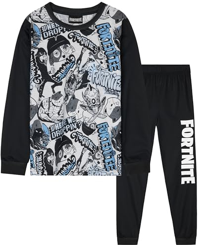 Get Trend Fortnite Boys Pyjamas Set, Long PJs for Kids & Teenagers, Cosy Loungewear Soft Nightwear, Gamer Gifts for Boys (11-12 Years, White/Black Fortnite)