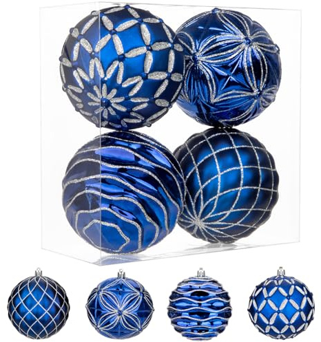 Ø10cm 4er-Set Weihnachtskugeln Christbaumschmuck Große Weihnachtskugeln Kunststoff Weihnachtsdeko Weihnachtsbaum Dekoration Set für Weihnachtsbaum Christbaumkugeln, Silber
