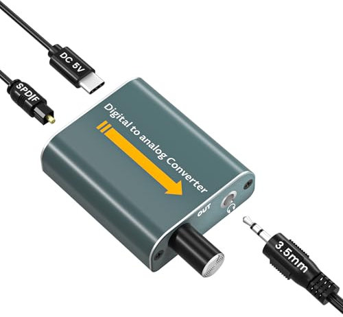 Ozvavzk DAC Convertidor,Convertidor de Audio Digital a Analógico de 192 kHz con Control de Volumen,Adaptador óptico a Jack de 3.5 mm con Cable óptico y Cable de 3.5 mm a RCA