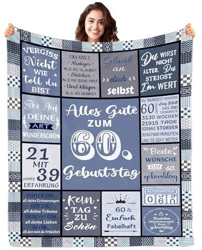 ZUCZUG Kuscheldecke Flauschige 60. Geburtstag für Frauen Mann | Partyzubehör Dekorationen zum 60. Geburtstag - Happy 60th Birthday Geschenke - Geschenke Decke zum 60. Geburtstag Frau Mann