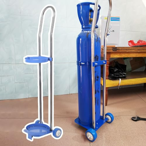 Gas Cylinder Bracket Cylinder Carrier Cart for 10 15 20 Liter Oxygen Bottle, Portable 1 Tank Capacity Oxygen Trolley with Wheels and Handle, for Storage Transport Propane Argon Bottles(High 80cm)