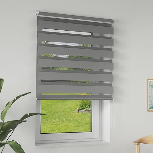 LILIIN 80x220cm Doppelrollo klemmfix ohne Bohren, Duo Rollo Blickdicht Zebrarollo Rollos für Fenster & Tür, Rollo Klemmrollos für Wohnzimmer Küche Büro lichtdurchlässig und Verdunkelnd, Grau
