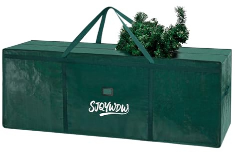 SJQYWDW Extra Large Christmas Tree Storage Bag 12 ft, Heavy Duty with Built-in Zip Mesh Pockets & Reinforced Handles - Dual Zippers Wide Opening PE Storage Bag for Artificial Xmas Trees (Green)