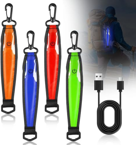 4 Stück LED Blinklicht Schulranzen Kinder, USB Aufladbar Reflektoren Rucksack Licht, Kinder Sicherheitslicht Reflektoren Schulranzen, Wasserdichte Reflektor Anhänger für Schulranzen Rucksack, Laufen