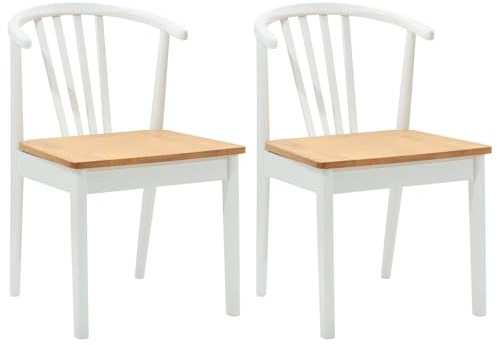 vidaXL Esszimmerstuhl 2 pcs Weiß und Natur Solides Gummiholz, Esszimmer, Vintage Holzstuhl, Rechteckige Sitzgelegenheit aus Holz, Elegante Inneneinrichtung für Möbelakzente im Zuhause
