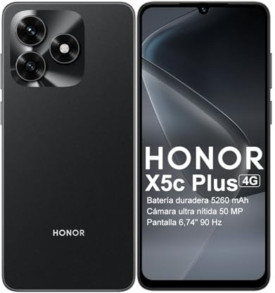 HONOR X5c Plus Smartphone, Pantalla Brillante de 6,74 Pulgadas 90Hz, Batería de Larga Duración 5130 mAh, 128GB, Cámara Doble 50 MP Ultraclara, Procesador de 8 Núcleos, Dual SIM, Android 15