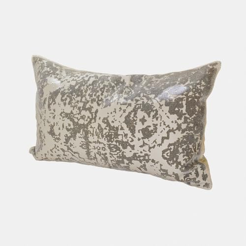 Loberon Kissenhülle Cressley - Feiner Flockprint - Handgefertigt - Rückseite aus Baumwolle - Kissenbezug - Wohntextilen - Büffelleder, grau/beige