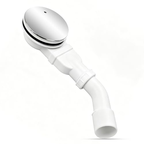 Ablaufgarnitur Duschwanne Set 90 mm, Badewannen- & Duschabfluss Set | Extra Flacher Duschablauf Siphon mit Geruchsstop & Haarsieb, DN40/50 Ablaufbogen, Chrom-Abdeckung, Fuer Dusche und Badewanne