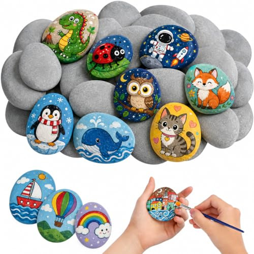 Vorzellum 20 Stück Steine zum Bemalen, Kieselsteine Flach Extra Glatt & Ungiftig 4-6cm, Flache Steine Set für DIY Malerei Basteln Dekoration Blumentöpfe Geschenk Kinder Erwachsene