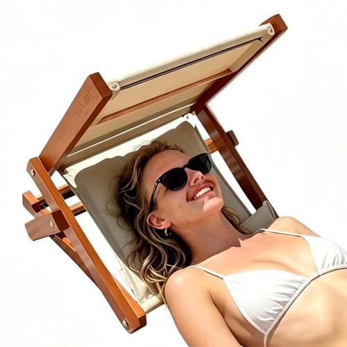 Sombrilla portátil para silla de madera, plegable, con cojín elástico, reposacabezas para bronceado, para hombres y mujeres, bronceado, piscina, jardín, césped
