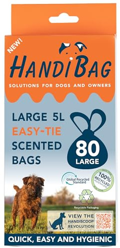 HandiBag Large 5L Easy-Tie Scented Dog Waste Bags – 80 Pack dog & cat poop bags