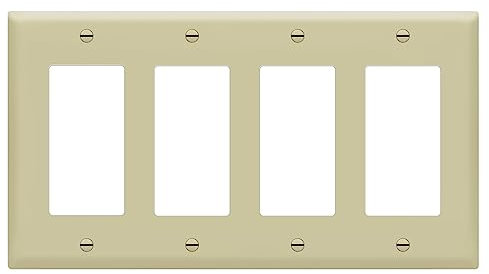 ENERLITES Decorator Plaque murale pour interrupteur ou prise de courant, taille 4 voies, 11,4 x 20,8 cm, polycarbonate thermoplastique incassable, certifié UL, 8834-I, ivoire