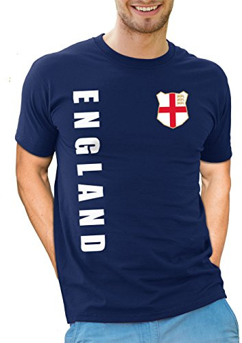 England WM-2026 T-Shirt mit Wunschname & Nummer Herren Trikot Fanshirt Fussball Navyblau XL