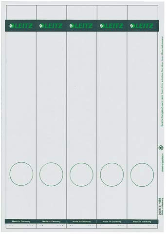 LEITZ® Rückenschild, auf A4-Bogen, selbstklebend, Papier, schmal/lang, 39 x 285 mm, grau (125 Stück), Sie erhalten 1 Packung á 125 Stück