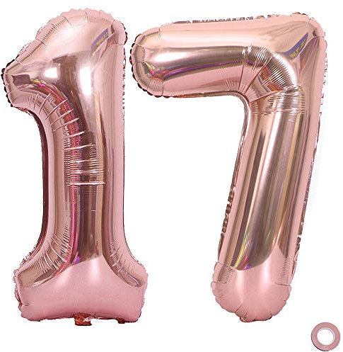 Juland Luftballon Zahl 17. Geburtstag XXL Riesen Folienballon Zahl Rosegold Geburtstag Folienballon Helium Folie Pinke Luftballons für Geburtstag Jubiläum 40 Zoll - Riesenzahlen #17