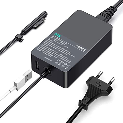 DTK Chargeur Surface Pro 65w Compatible avec Surface Pro 3/4/5/6/7 Surface go 2/1, Microsoft Surface Book Notebook/Tablette Adaptateur Secteur USB supplémentaire 5V 1A