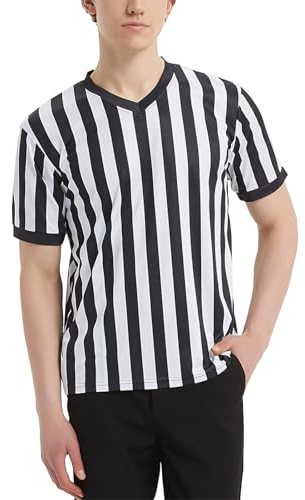 Men's Referee Shirt Referee Costume V-Neck Black and White Stripe Jersey