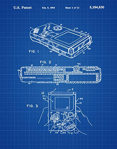 WallBuddy Póster de Nintendo Game Boy con estampado de patentes de Nintendo Game Boy (50 cm x 70 cm), diseño de videojuegos