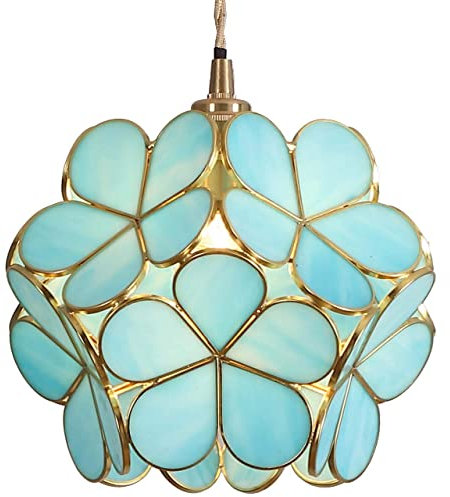 Bieye L30747 plafonnier en verre teinté à la fleur de cerisier de style Tiffany avec abat-jour large de 21 cm (Bleu clair)