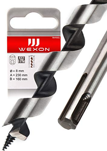 SDS Plus Schlangenbohrer 8mm x 230 - Extra Lang - Holzspiralbohrer - kompatibel mit Bosch Hilti Makita Metabo - Premium Qualität - Type Lewis Holzbohrer für Abbruchhammer und Schlaghammer
