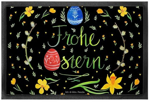 Mr. & Mrs. Panda 40 x 60 cm Fußmatte Ostern Frohe Ostern - Ostergeschenke, Osterdeko, Geschenk, Fußabstreifer, Gummimatte, Türmatte, bemalte