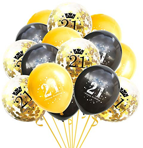 onehous 21st Birthday Decorations Boys Girls, Happy 21st Birthday Balloons for Him Her, Black Gold Confetti Balloons for 21st Birthdays Anniversary Party Supplies, 21 Year Old Party Decorations