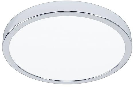EGLO LED Deckenleuchte Fueva 5, Ø 28,5 cm, 1 flammige Aufbauleuchte, Bad-Deckenlampe aus Stahl und einer Kunststoff Leuchtfläche in Chrom, Weiß, LED Aufbaulampe warmweiß, IP44