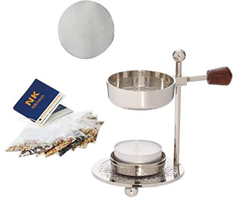 NKlaus Weihrauchset 14tlg mit Teelicht Weihrauchbrenner verstellbar silbern Räucherwerk